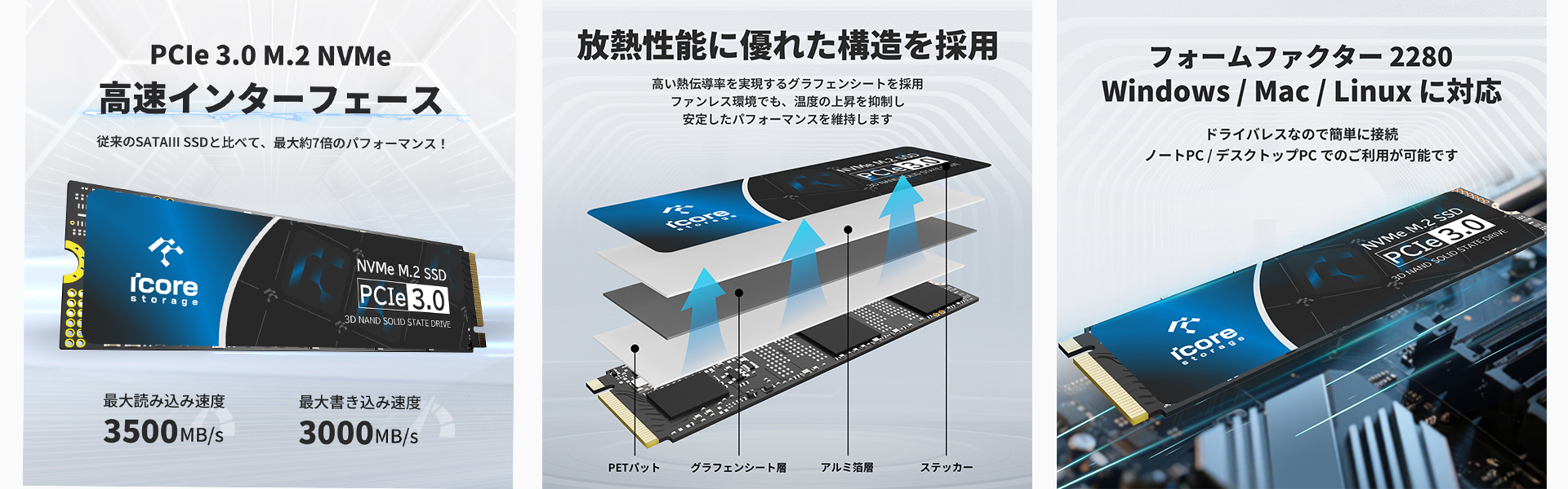 SSD PCIe Gen3.0×4 NVMe